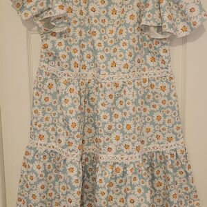 SHEIN Daisy Print Kids Dress in Blue and White